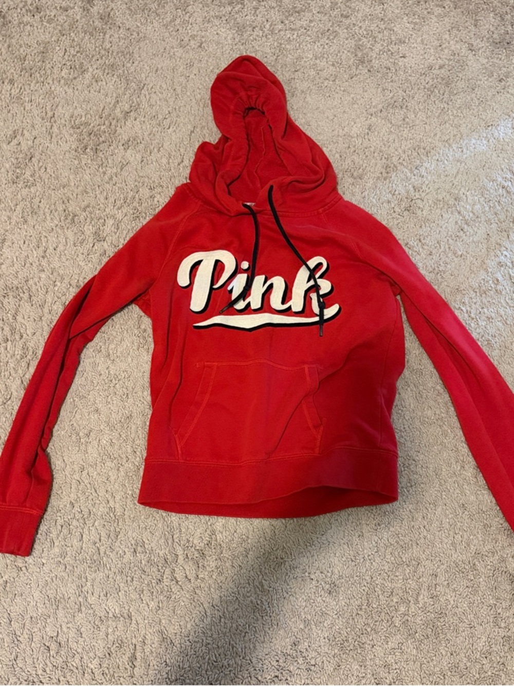PINK Victoria's Secret Red Pullover Hoodie with Script Logo
